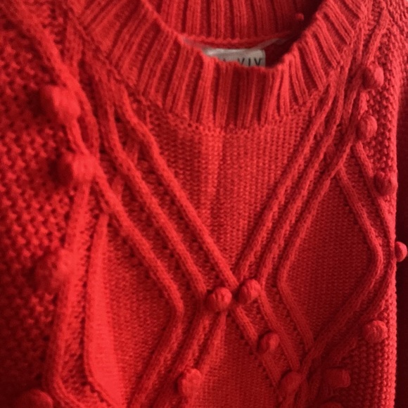 Ava & Viv Pom Pom Cable Knit Red Long Sweater - Picture 2 of 5